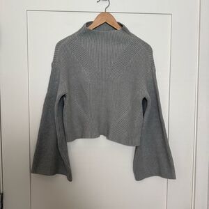Anthropologie Maeve The Katey Sweater Sz XS Gray Mock Neck Bell Sleeve Knit Boho